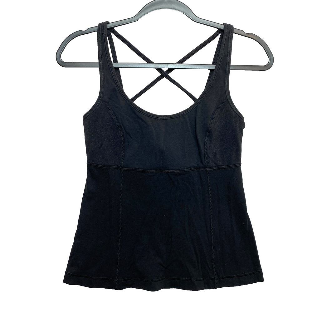 Lululemon Top Womens 2/4 Black Activewear Pullover Scoop Neck Cross Strap